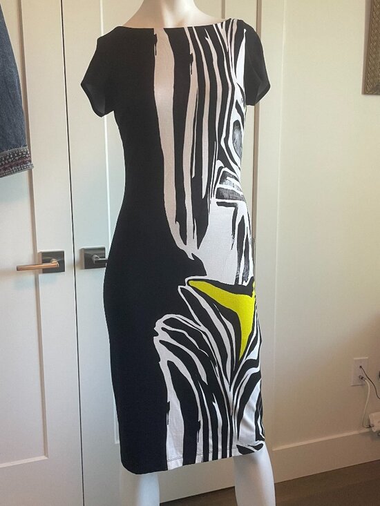Joseph Ribkoff Dresses & Skirts - Joseph Ribkoff Cap Sleeve Boat Neck Lined Abstract Print Jersey Dress Blk Wht 2